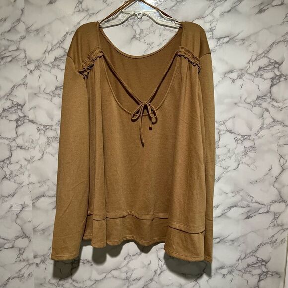 1.state Women's Long Sleeve Tie Back Cozy Knit Top in WILD OAK - Picture 6 of 9